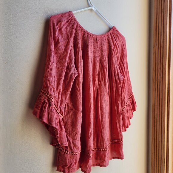 Westport 1962 Coral Scoop Neck Flared Sleeve Poet Blouse Size Small - Picture 10 of 13